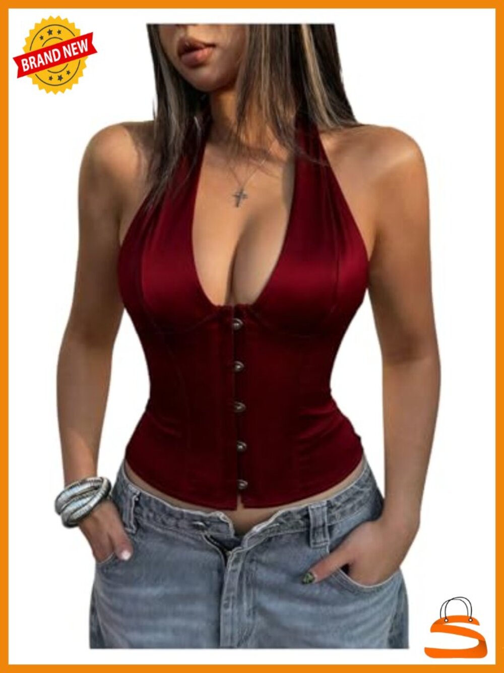 Satin Lace Up Corset Bustier Halter Tie Back Going Out Top